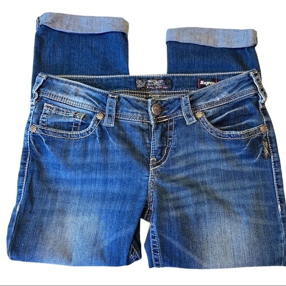 Silver Jeans Aiko Mid Capri Cuffed Denim Jeans - Picture 6 of 14